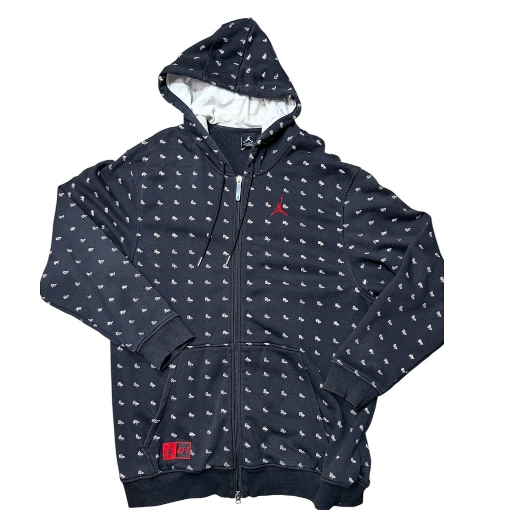 Jordan Jumpman Hoodie Large Full Zip Sneaker Print Black Red Logo Basketball Y2K